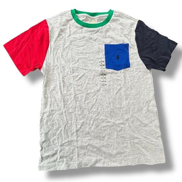 Polo Ralph Lauren Boys Size L (14-16) Color Block Pocket T-Shirt Pony Logo - Picture 1 of 5